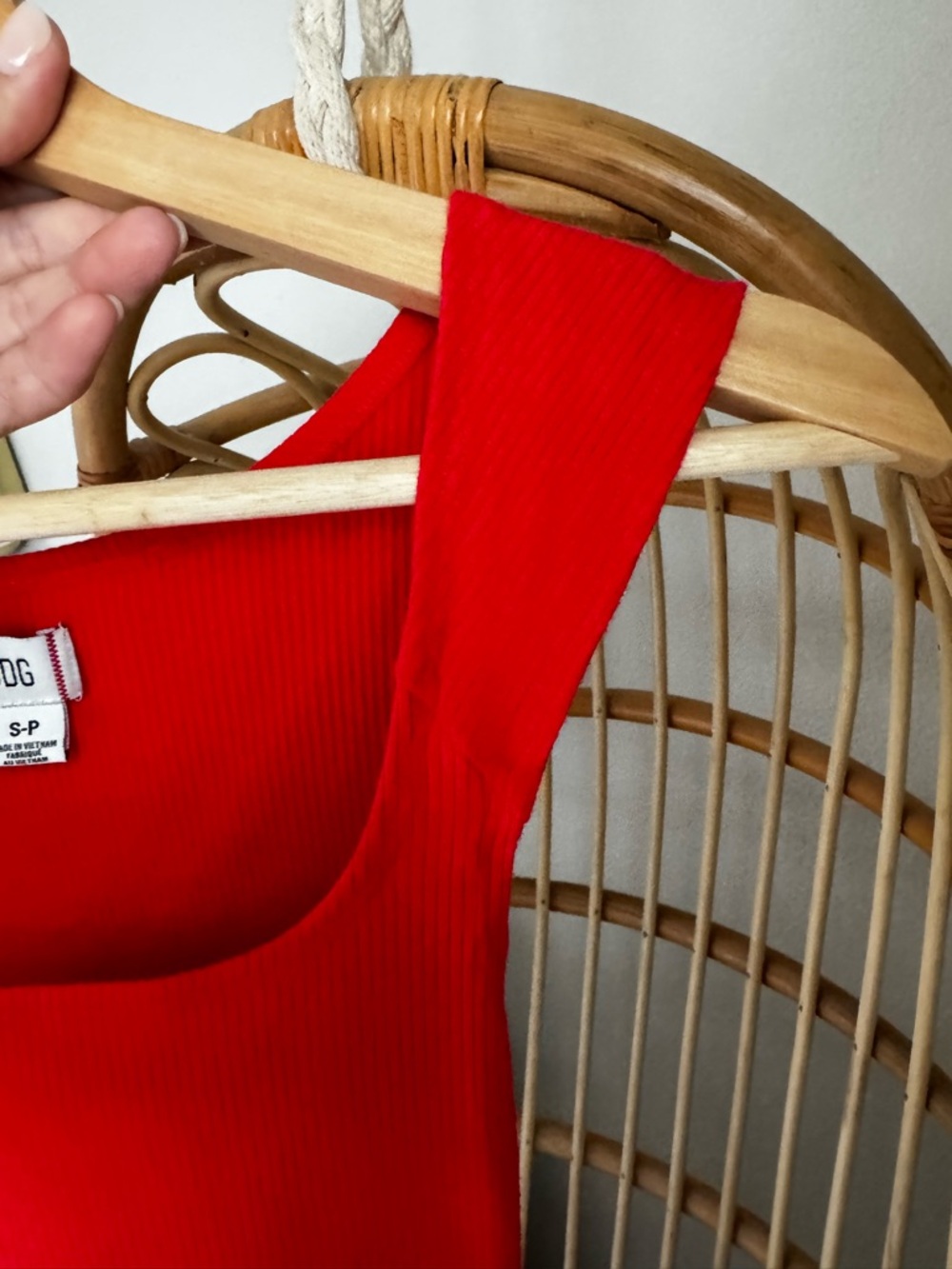 BDG Red Ribbed Square-Neck Tank Top - Picture 2 of 5